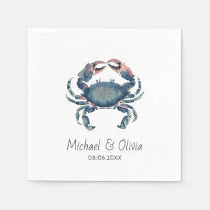 Watercolor Blue Crab Nautical Beach Wedding Custom Napkin