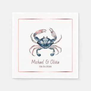 Watercolor Blue Crab Nautical Beach Wedding Custom Napkin