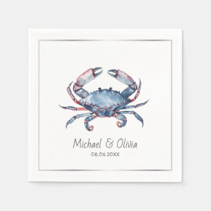 Watercolor Blue Crab Nautical Beach Wedding Custom Napkin