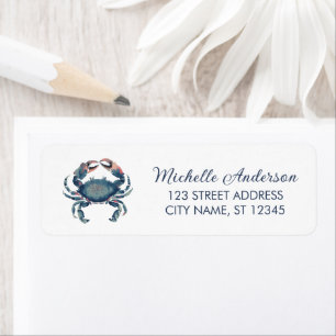 Watercolor Blue Crab Nautical Return Address      