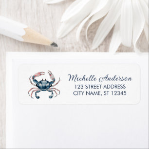 Watercolor Blue Crab Nautical Return Address      