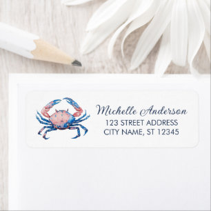 Watercolor Blue Crab Nautical Return Address      
