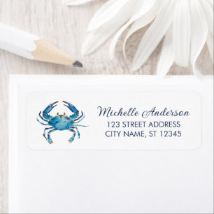 Watercolor Blue Crab Nautical Return Address      