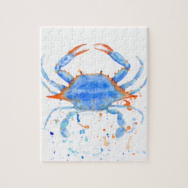 Watercolor blue crab paint splatter jigsaw puzzle (Vertical)