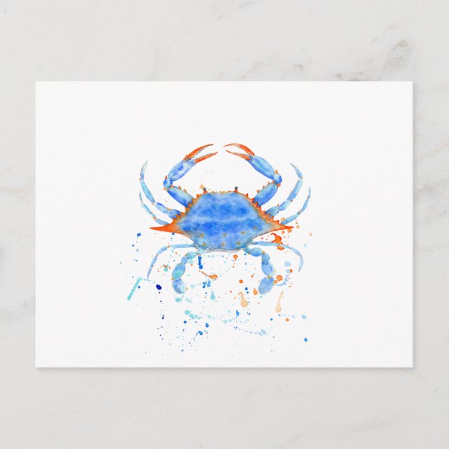 Watercolor blue crab paint splatter postcard (Front)