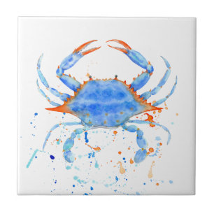 Watercolor blue crab paint splatter tile