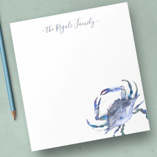 Watercolor Blue Crab Personalized Stationery Notepad