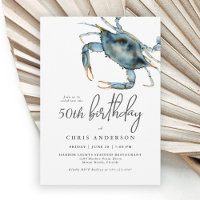Watercolor Blue Crab Seafood 50th Birthday