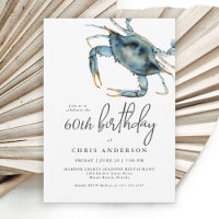 Watercolor Blue Crab Seafood 60th Birthday