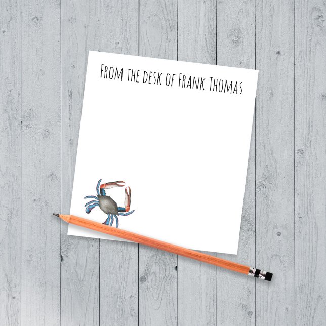 Watercolor Blue Crab Simple Personalized  Notepad (Blue Crab Personalized Watercolor Note Pad)