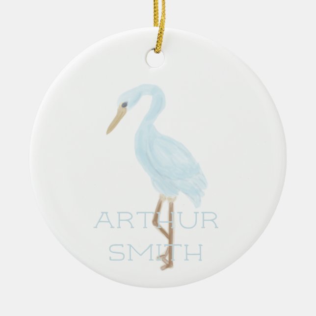 Watercolor Blue Crane Ceramic Ornament (Front)
