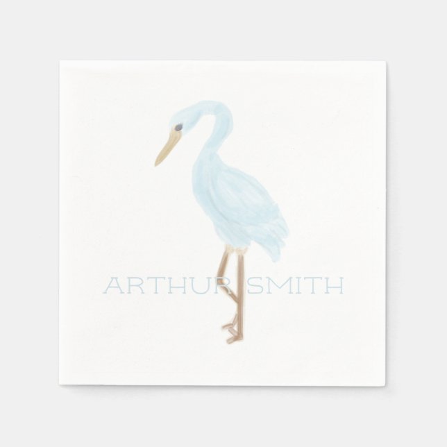 Watercolor Blue Crane Napkin (Front)