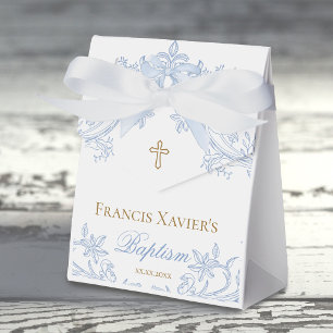 watercolor blue crest baby boy Baptism Favor Box