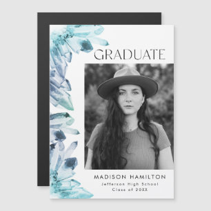 Watercolor Blue Crystals Photo Graduation Magnetic Invitation