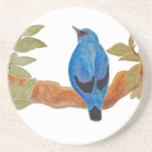 Watercolor Blue Cuckooshrike Artistic Bird Coaster