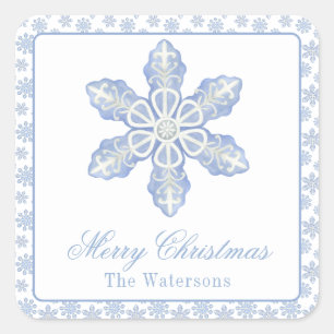 Watercolor Blue Designer Snowflake Square Sticker