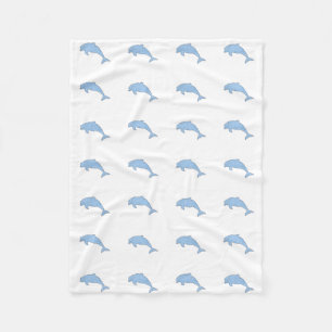 Watercolor blue dolphins fleece blanket