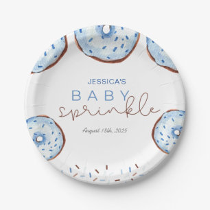 Watercolor blue Donuts Baby Sprinkle Shower Paper Plate