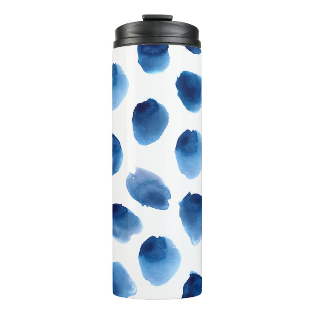 Watercolor Blue Dots: Hand Painted Seamless Thermal Tumbler (Front)