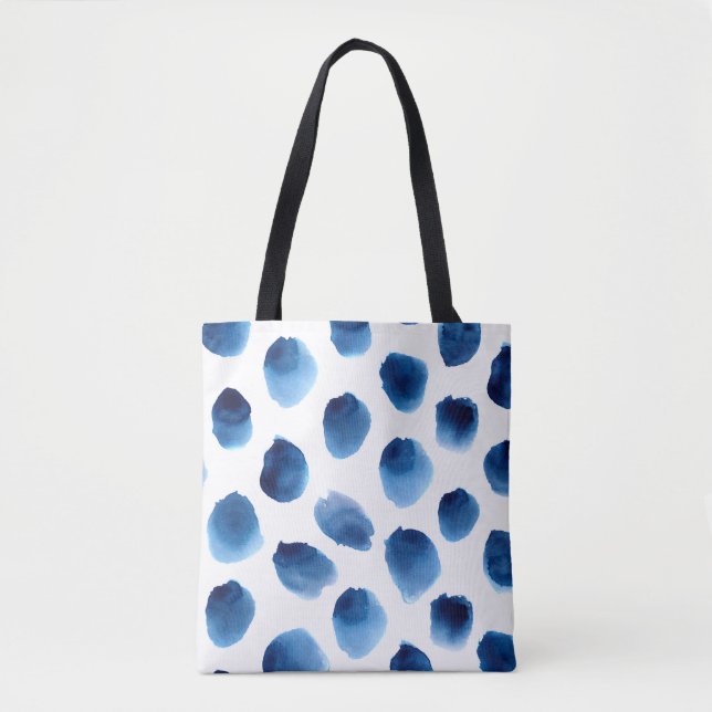Watercolor Blue Dots: Hand Painted Seamless Tote Bag (Front)