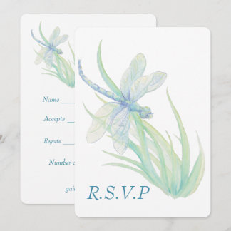 Watercolor Blue Dragonfly Wedding RSVP Invitation