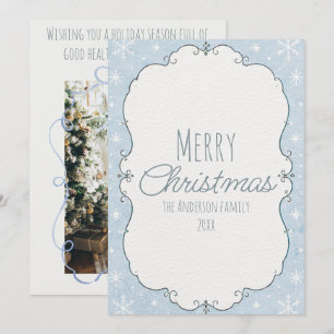 Watercolor Blue Drawn Snowflakes Frame Christmas Holiday Card
