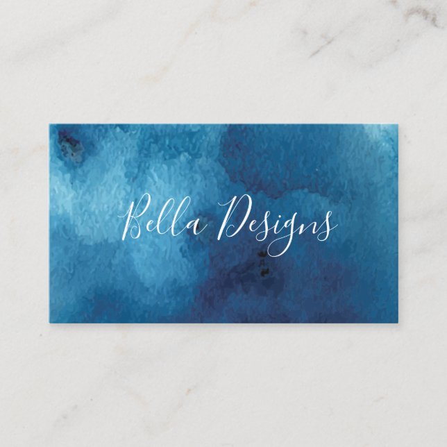 Watercolor Blue Elegant Business Card (Front)