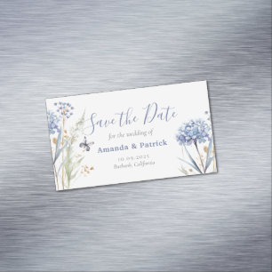 Watercolor Blue Elegant Floral Save The Date Magnetic Business Card
