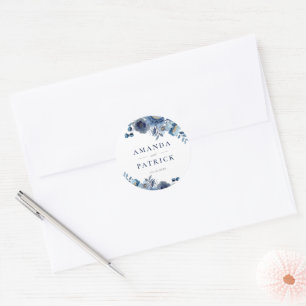 Watercolor Blue Elegant Floral Wedding Stickers