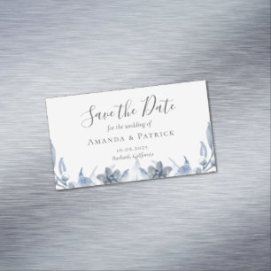 Watercolor Blue Elegant Wedding Save The Date Magn Magnetic Business Card
