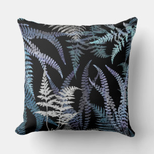 Watercolor Blue Ferns Abstract Botanical Pattern Throw Pillow
