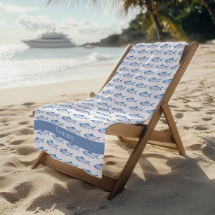 Watercolor Blue Fish  Beach Towel