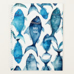 Watercolor Blue Fish | Nautical Teacher & Office Planner<br><div class="desc">Stay organized in style with this watercolor fish planner featuring a lively school of fish in blue and navy. The bold fish pattern brings a fresh nautical touch, making it perfect for students, pupils, teachers, or professionals who love the sea. Use it for schedules, notes, or goals, and enjoy a...</div>