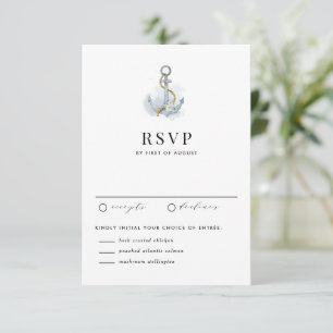 Watercolor Blue Floral Anchor Nautical Wedding RSVP Card