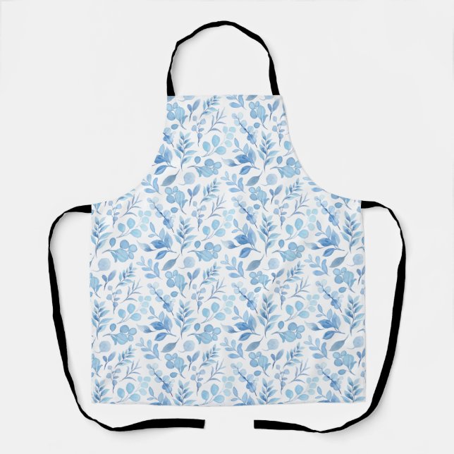 Watercolor Blue Floral Apron (Front)