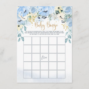Watercolor Blue Floral  Baby Shower Bingo Game Enclosure Card
