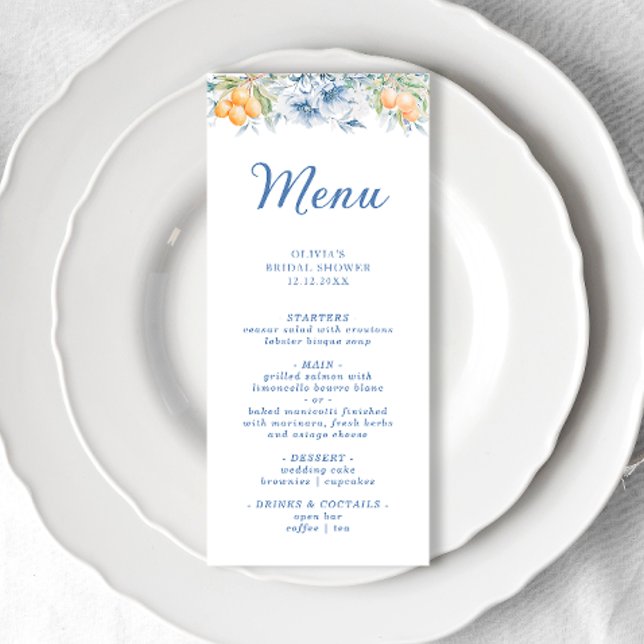 Watercolor Blue Floral Bridal Shower Menu (Creator Uploaded)