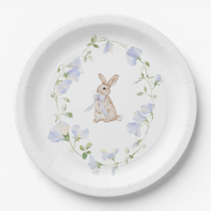 Watercolor Blue Floral Bunny Paper Plates
