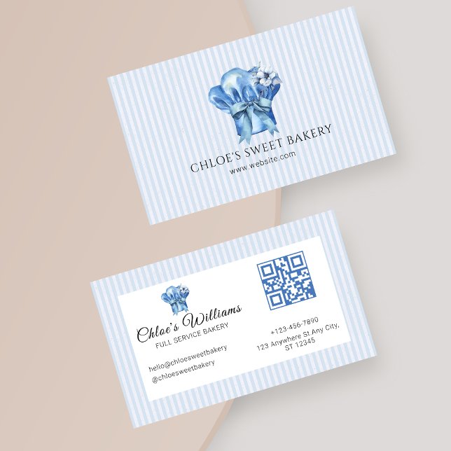 Watercolor Blue Floral Chef  Hat Business Card (Creator Uploaded)