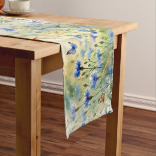 Watercolor Blue Floral Cornflower Germany Medium Table Runner