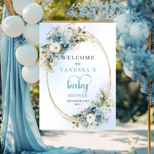 Watercolor Blue Floral Eucalyptus Baby Shower Sign