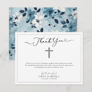 Watercolor Blue Floral Funeral Thanks Card