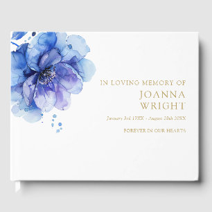 Watercolor Blue Floral In Loving Memory Funeral Guest Book