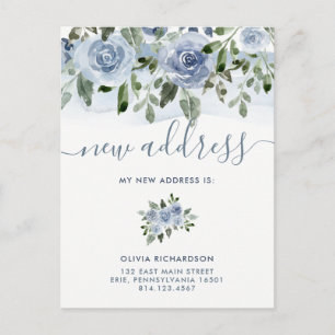Watercolor Blue Floral   Moving Announcement