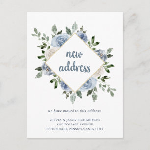 Watercolor Blue Floral   Moving Announcement Postcard