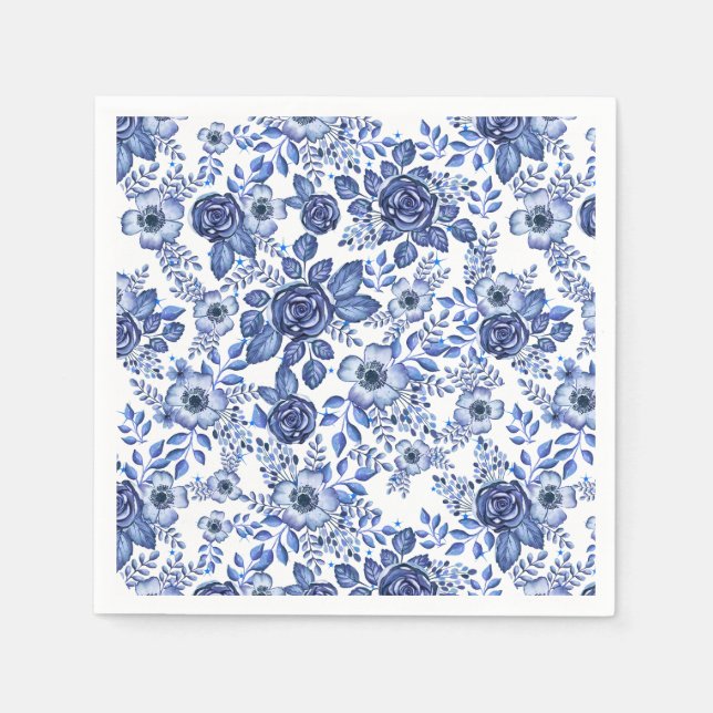 Watercolor Blue Floral pattern Napkin (Front)