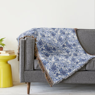 Watercolor Blue Floral pattern Throw Blanket
