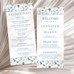 Watercolor blue floral rustic wedding program