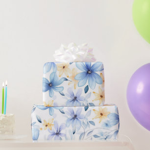 watercolor blue floral seamless wrapping paper