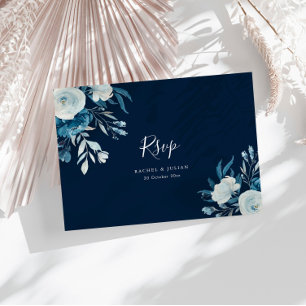 Watercolor blue floral wedding RSVP Postcard